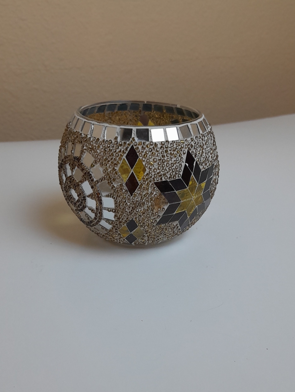 Mosaic Glass Tealight Holder - Gold, Silver, Black